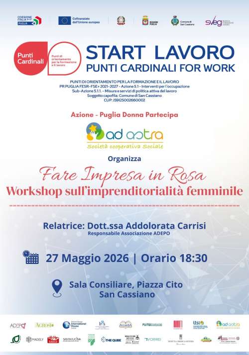 Punti Cardinali for Work, Progetto START LAVORO del Comune di San Cassiano, 27 maggio 2026