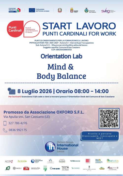 PUNTI CARDINALI FOR WORK - START LAVORO COMUNE DI SAN CASSIANO. ORIENTATION LAB, 8 LUGLIO 2026