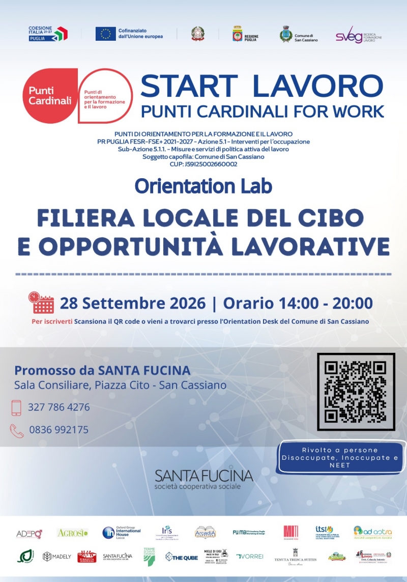 Punti Cardinali for Work. PROGETTO START LAVORO_COMUNE DI SAN CASSIANO. ORIENTATION LAB DEL 28 SETTEMBRE 2026