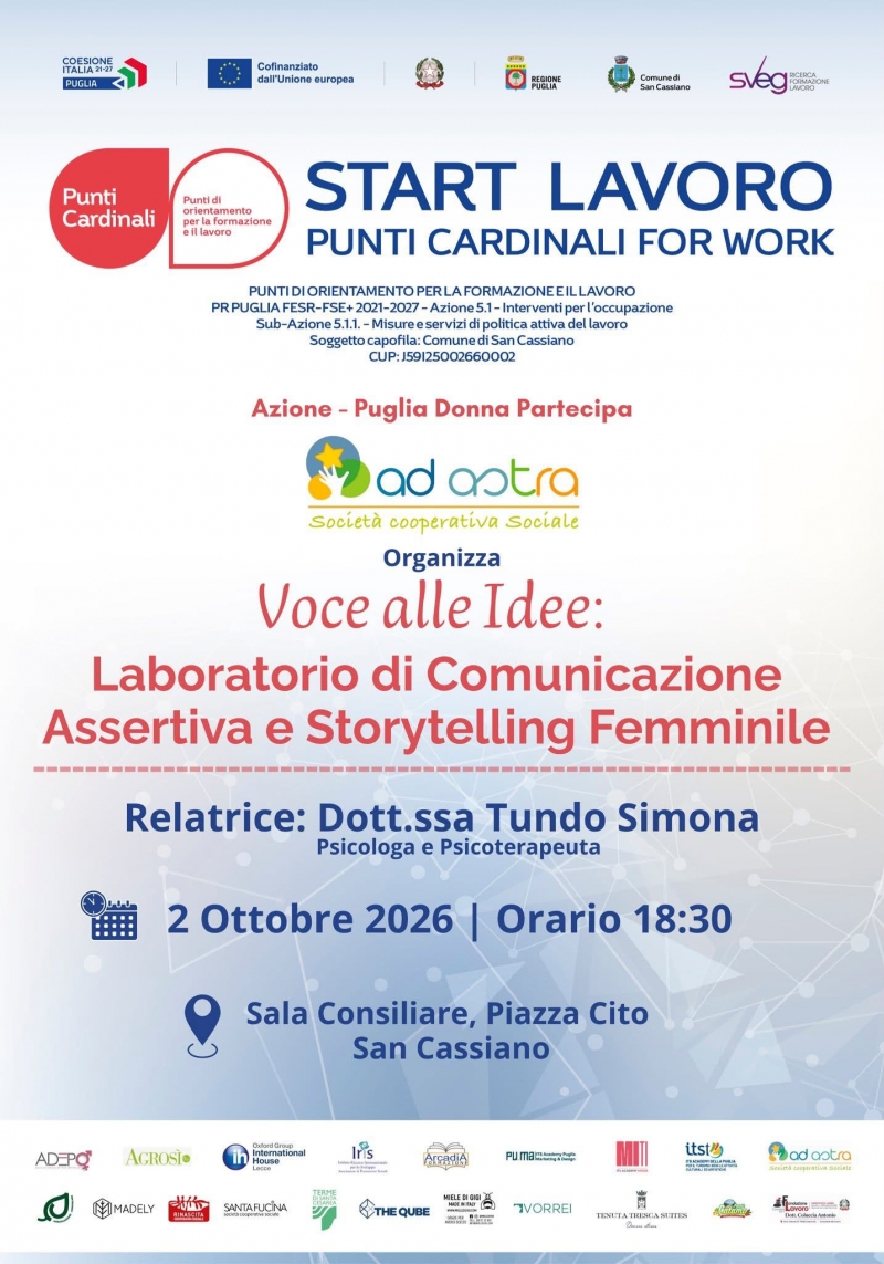 PUNTI CARDINALI FOR WORK_PROGETTO START LAVORO_COMUNE DI SAN CASSIANO-CUP: J59I25002660002. INCONTRO DEL 2 OTTOBRE
